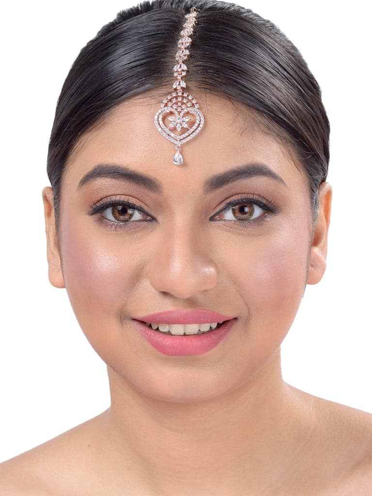 Heartshaped Diamond Maang Tikka Handcrafted & Designer AD studded For Women & Girls view 4