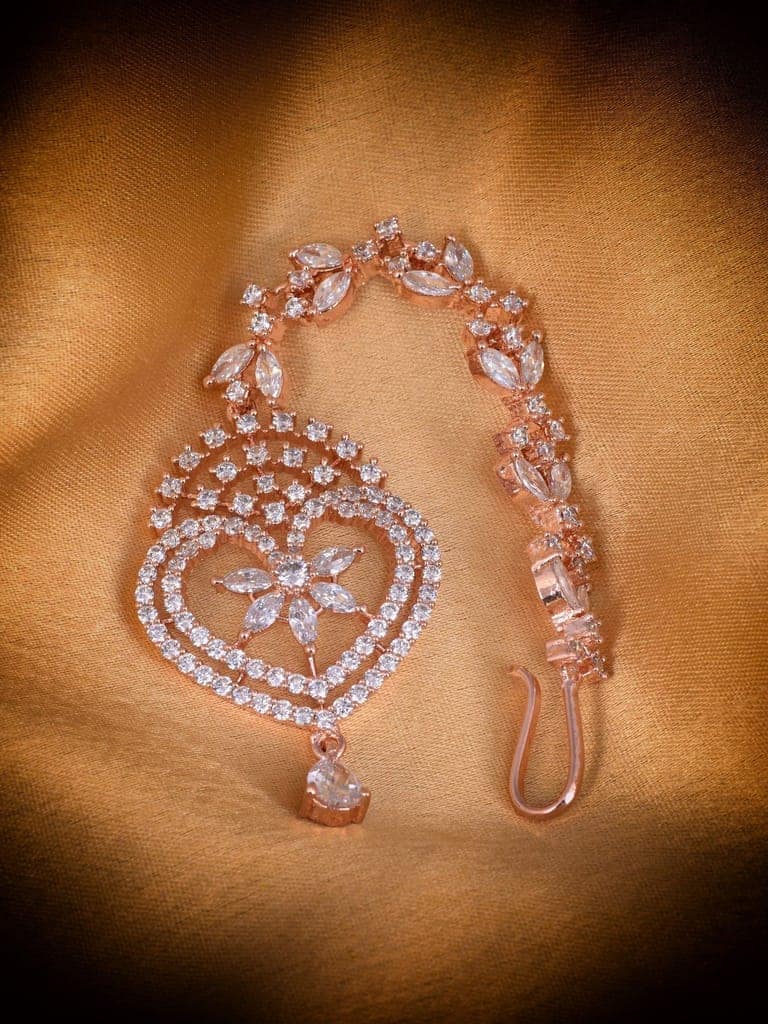 Heartshaped Diamond Maang Tikka Handcrafted & Designer AD studded For Women & Girls view 7