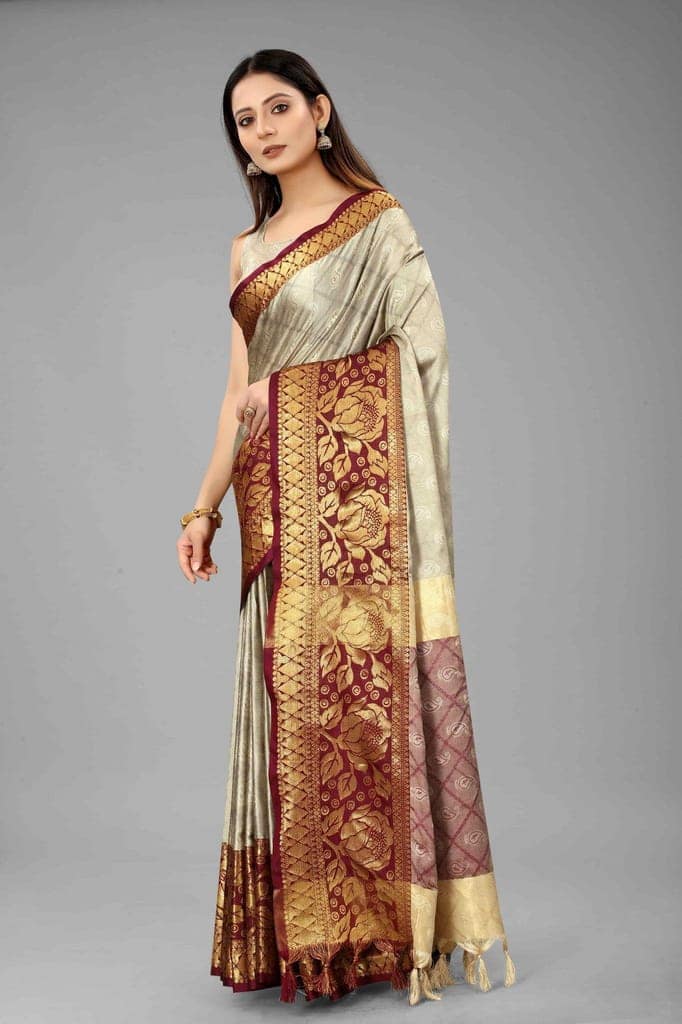 Silk Zone Women's Pattu Art Silk Saree With Unstiched Blouse Piece view 3