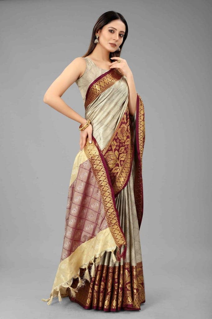 Silk Zone Women's Pattu Art Silk Saree With Unstiched Blouse Piece view 4