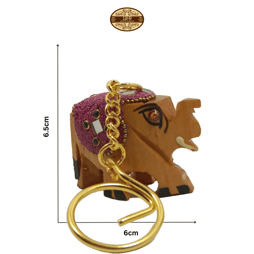 Handcrafted Wooden Elephant Key Chain, Decorative, Bajni Design, Pink, 6.5 cm x 6 cm x 4.5 cm view 4