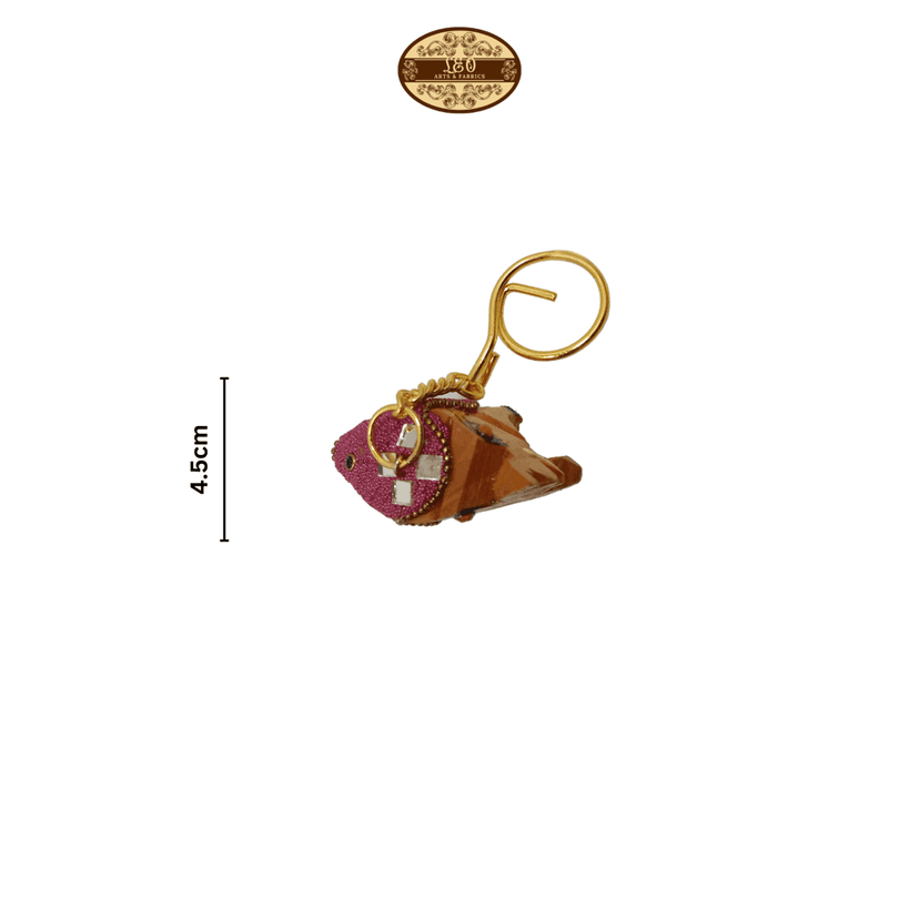 Handcrafted Wooden Elephant Key Chain, Decorative, Bajni Design, Pink, 6.5 cm x 6 cm x 4.5 cm view 5