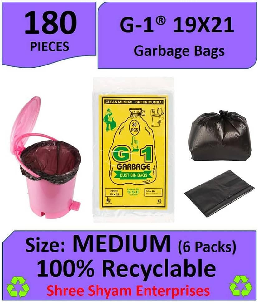 G 1®100% Recyclable Garbage Bags And Covers Medium Size Black Color 19 X 21 Inch 180 Pieces