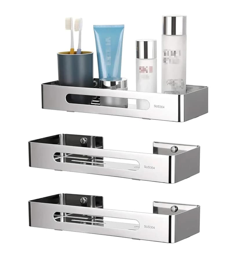 Square Stainless Steel Corner Shelf (Silver) 3 Set