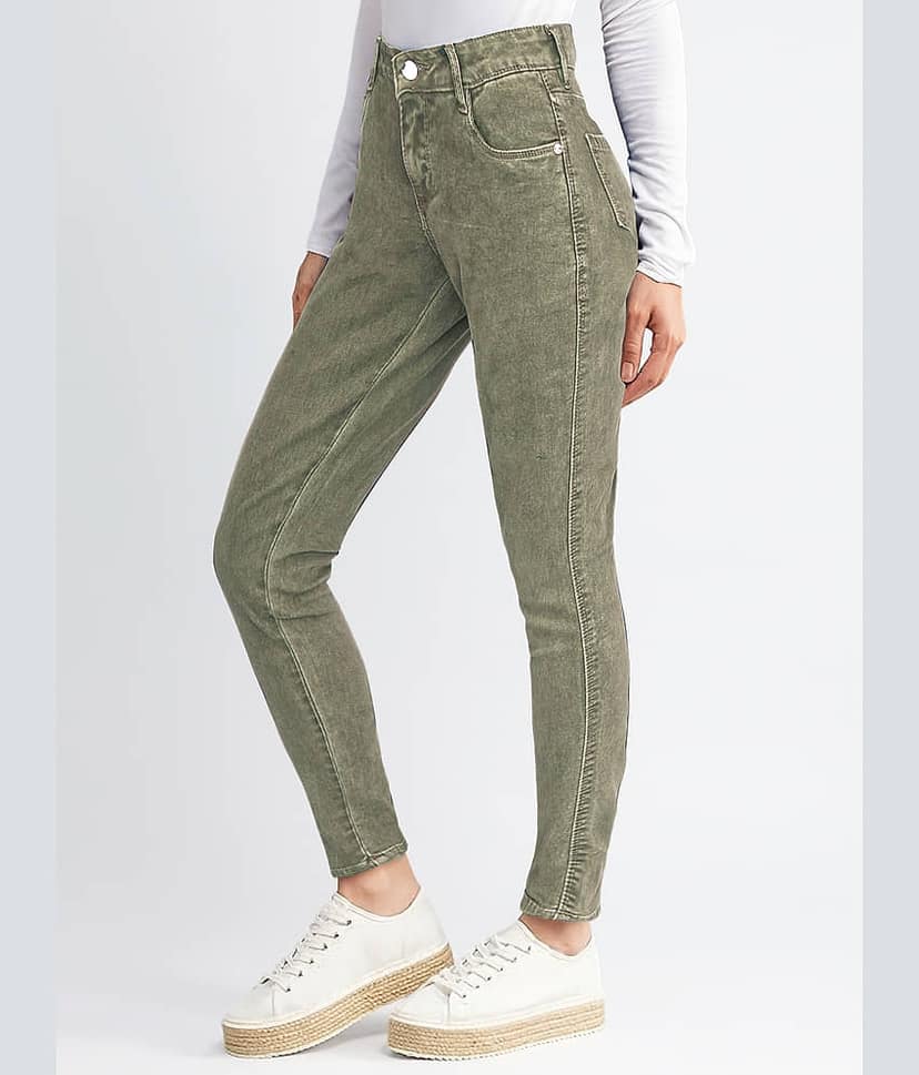 plounge Women's Slim Fit High-Rise Jeans ( Green ) view 2