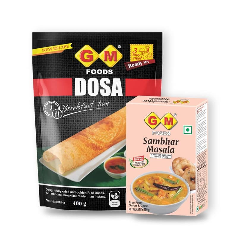 GM Foods South Indian Breakfast Special Combo | Dosa Mix 400g + Sambhar Masala 100g | Total 500g