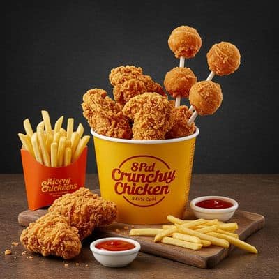 8 Pcs Crunchy Chicken Tub + 8 Pcs Lollipop + 2 Fries