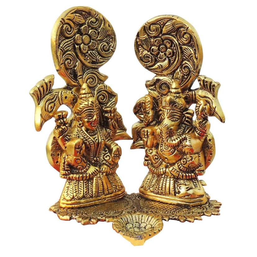 Aluminium Peacock Laxmi Ganesh Idol | Decorative Diwali Puja Statue, Height : 6.2 Inch (ASMAS432 G) view 3