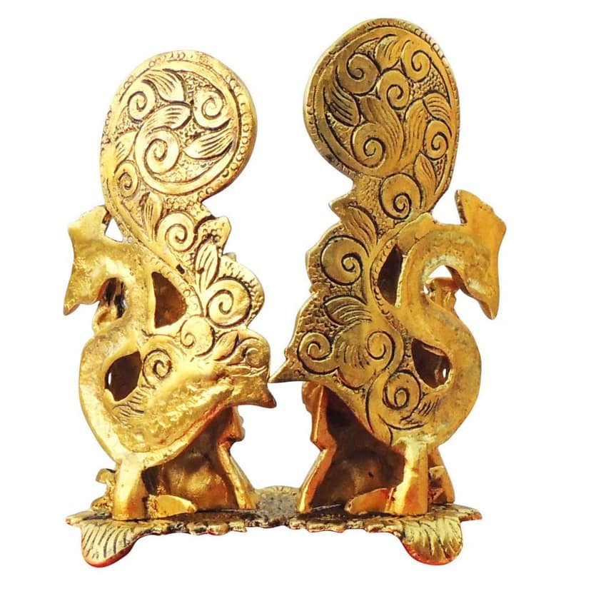 Aluminium Peacock Laxmi Ganesh Idol | Decorative Diwali Puja Statue, Height : 6.2 Inch (ASMAS432 G) view 4