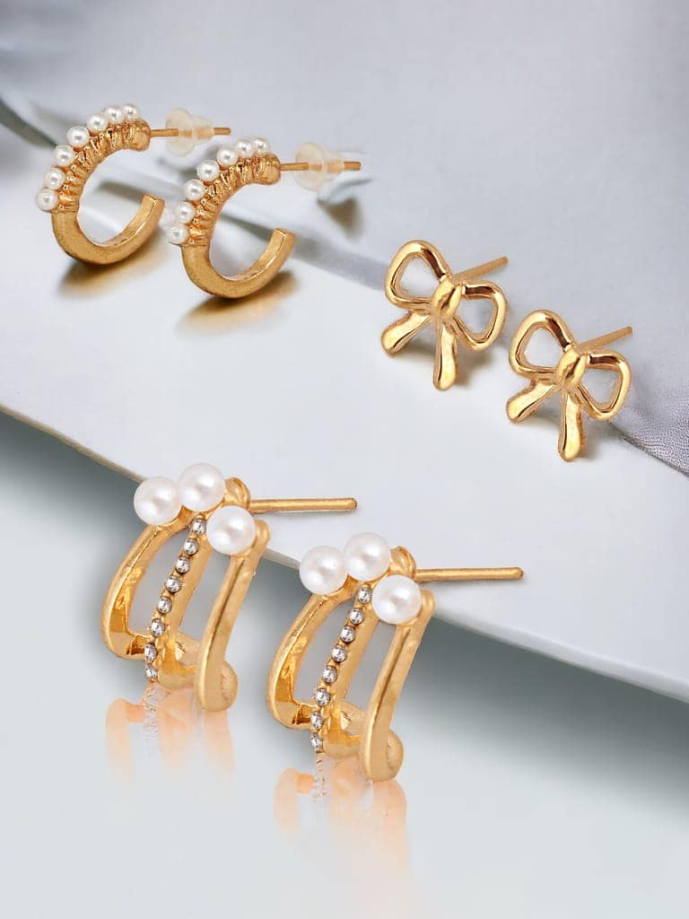 LUCKY JEWELLERY Fashion 9 Pairs Combo Set Of Latest Earrings Celebrity Inspired Stylish Trendy Gold Plated Stud Tops Earing Drop Cuff Earing C Shaped Earring for Women & Girls (195-CHEX-1013-9) view 4