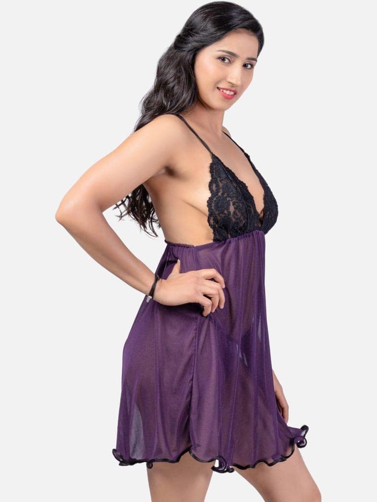 Hot Net Honeymoon Purple Babydoll Bikini Night Dress K4KJ view 4