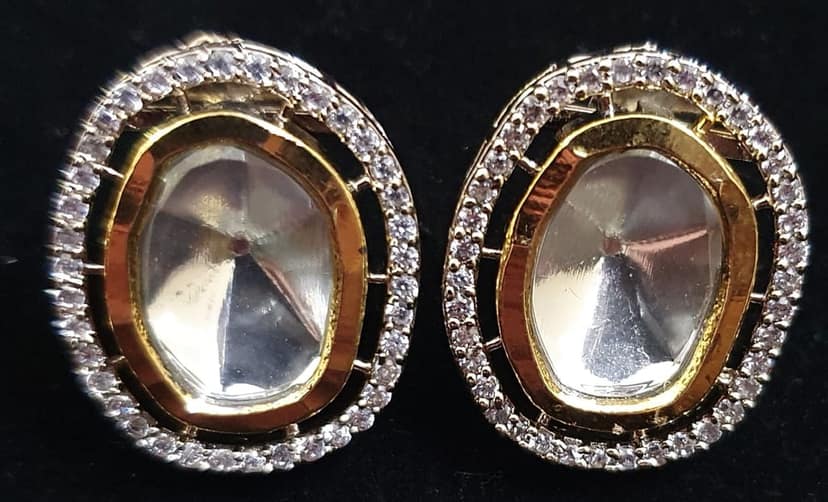Kundan Beautiful Studs with American Diamond view 3