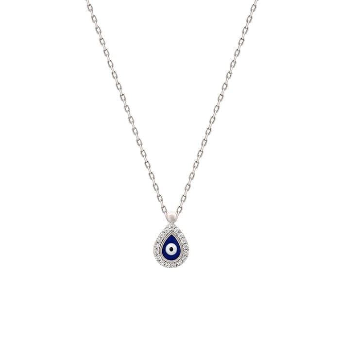 Silver Dark Evil Eye Drop Necklace