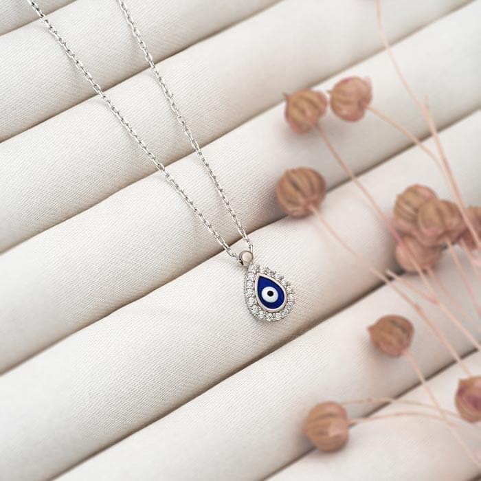 Silver Dark Evil Eye Drop Necklace view 3