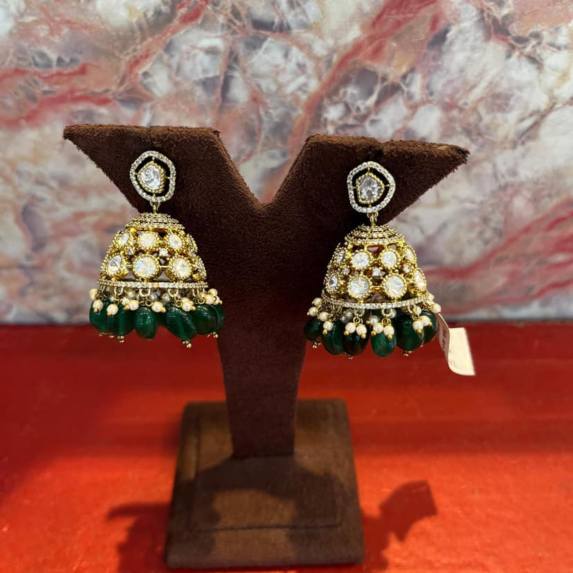 Kundan Meenakari Jhumkas By Dia Art Jewels view 3
