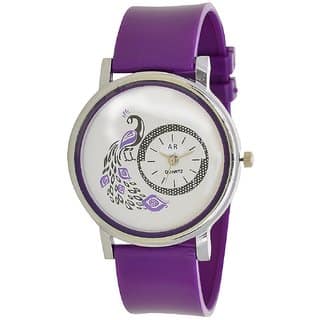 Zoom Glory Purple style Peacock Dial Fancy Collection PU Analog Watch - For Women