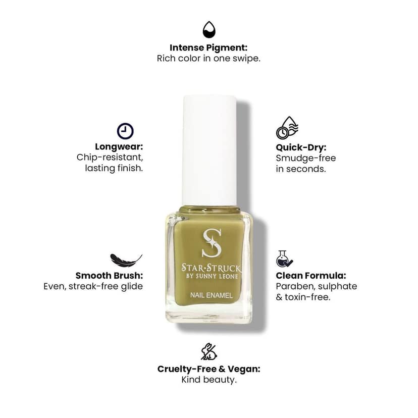 StarStruck by Sunny Leone - Olive - Glossy Nail Polish | Mirror-Like Shine & Longwear Color | Quick Dry Formula view 2