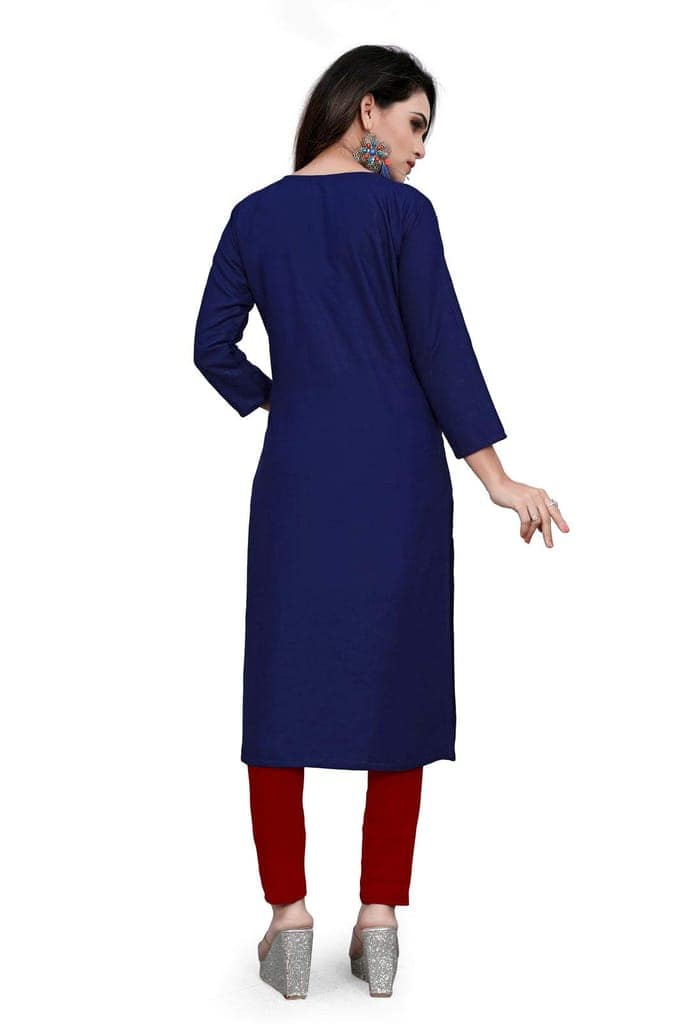 STYLEOO Women's Rayon 3/4 Sleeves Embroidered Kurti (M, L, XL, XXL, Dark Blue) view 4