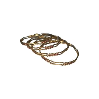 Gold Plated Pink Rhinestone Bangle Set of 4