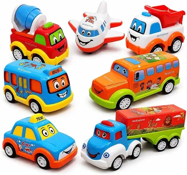 Unbreakable Pull Back Vehicles|Push and Go Crawling Toy for Kids & Children, Power Friction Cars for 3+ Years Old Boys|Girls - Set of 7,Multicolor view 3