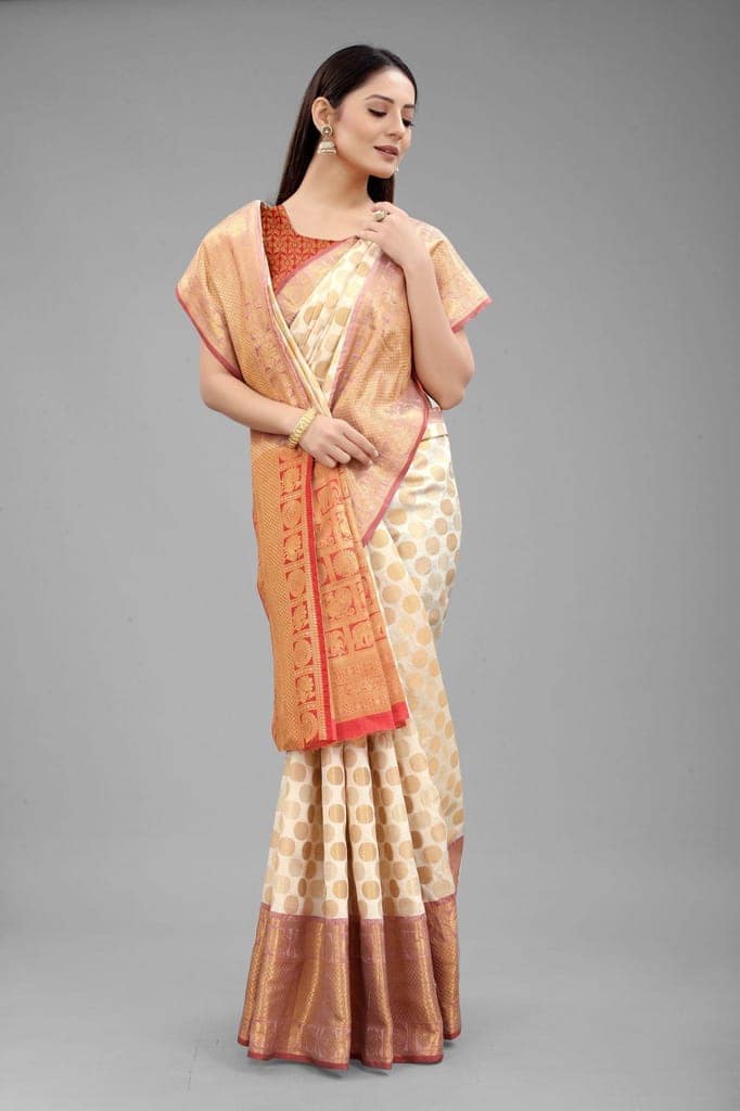 Silk Zone Women's Banarasi Silk Woven Saree With Unstiched Blouse Piece view 4