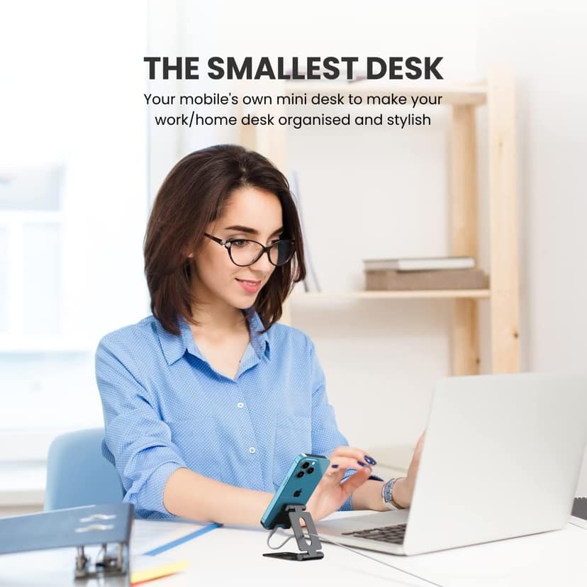 Portronics Modesk Flex Mini Mobile Stand, All Metal Body, Adjustable Angles for Handsfree Viewing, Universal Mobile Holder view 3
