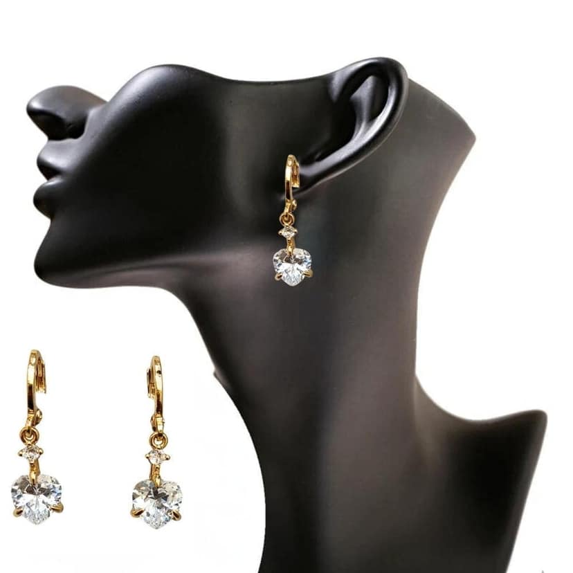 Jewelryklub Heart Shape Hanging American Diamond Stone earrings For Girls Women view 3