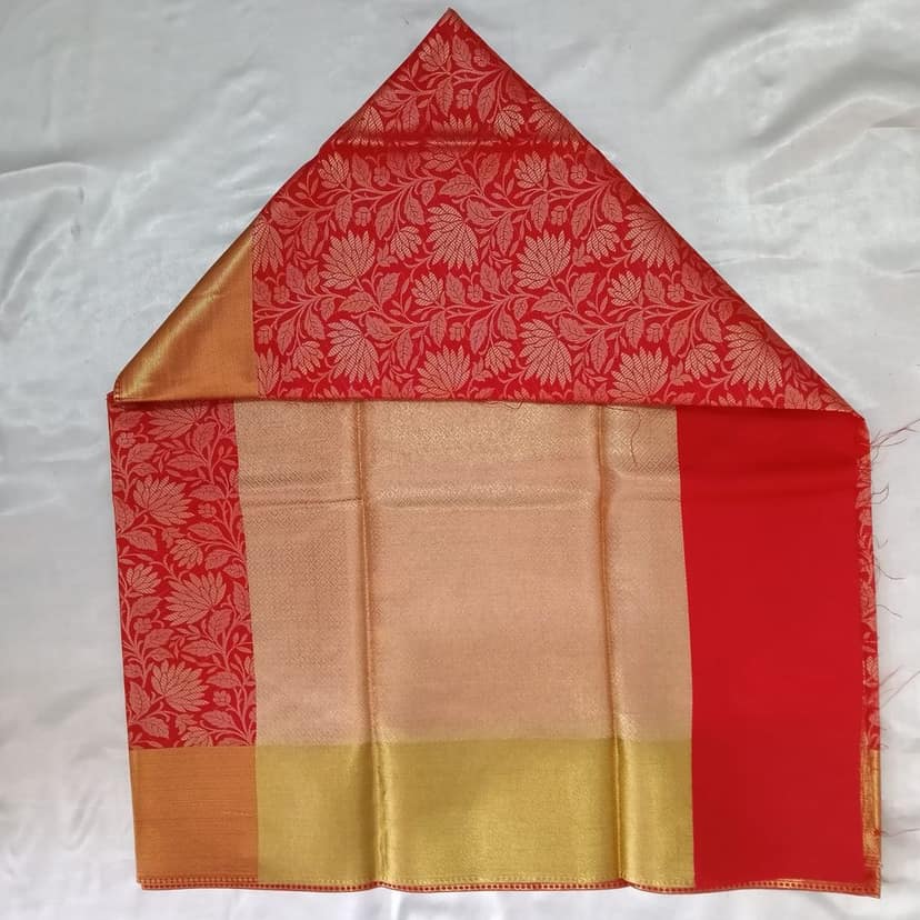 Vibrant Red Silk Saree with Golden Zari Floral Weave & Rich Border view 3