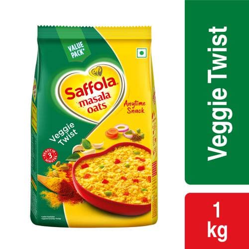 Saffola Masala Oats - Tasty Evening Snack, Fibre Rich, Veggie Twist, 1 kg