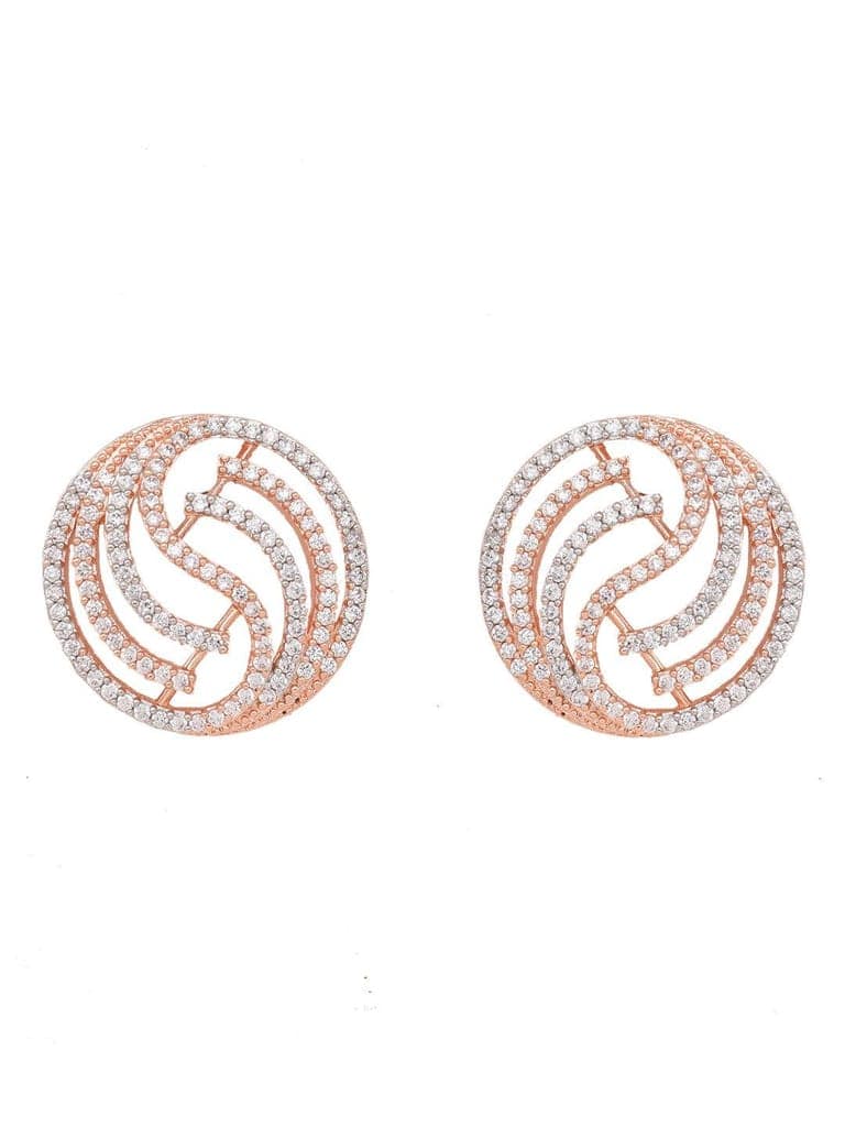 Rose Gold plated AD studded Contemporary Stud Earrings view 3