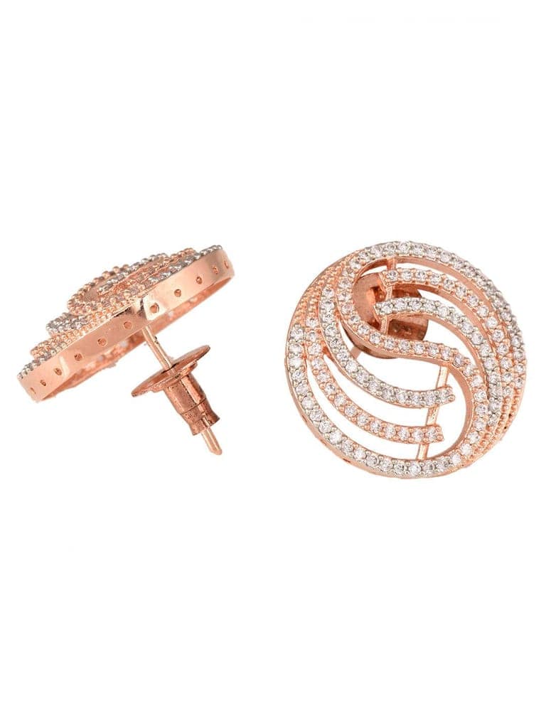 Rose Gold plated AD studded Contemporary Stud Earrings view 4
