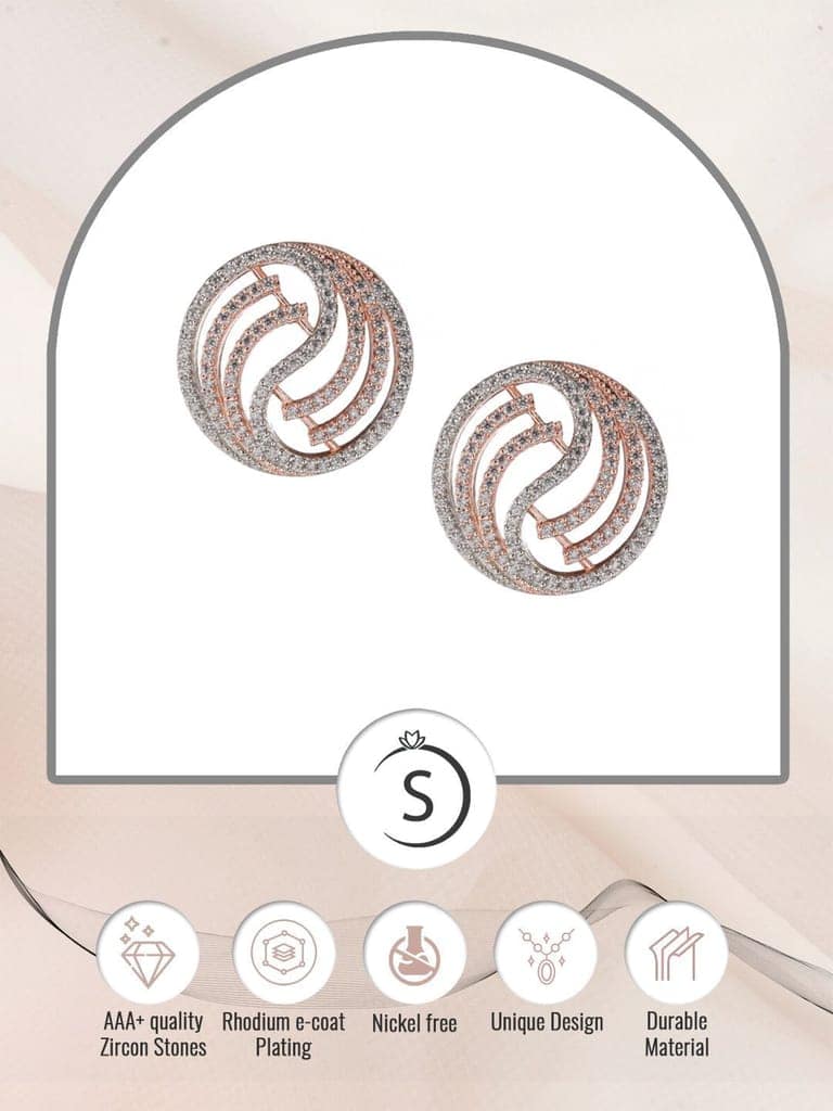 Rose Gold plated AD studded Contemporary Stud Earrings view 6