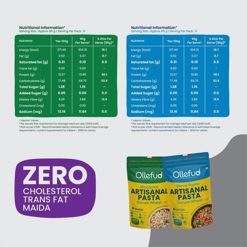 Ollefud Artisanal Pasta Combo | (Penne Pasta 450g + Macaroni Pasta 450g) | Durum Wheat | Bronze Cut | Pack of 2 | 900g view 4