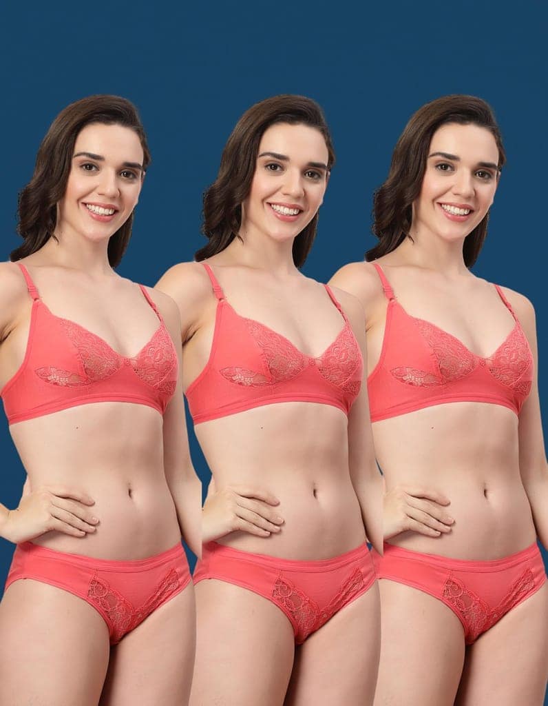 ADORNSTAR Bra Panty Set Sexy Lingerie Set for Women Pack of 3 Baby Pink view 2