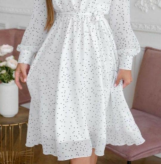 Charming White Polka Dot Print Skater Dress view 3