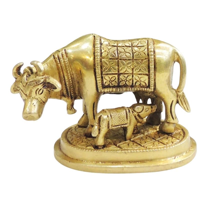 Brass Cow & Calf Statue for Vastu, Wealth & Positivity, Height : 3 Inch (BSMAS889 W) view 2