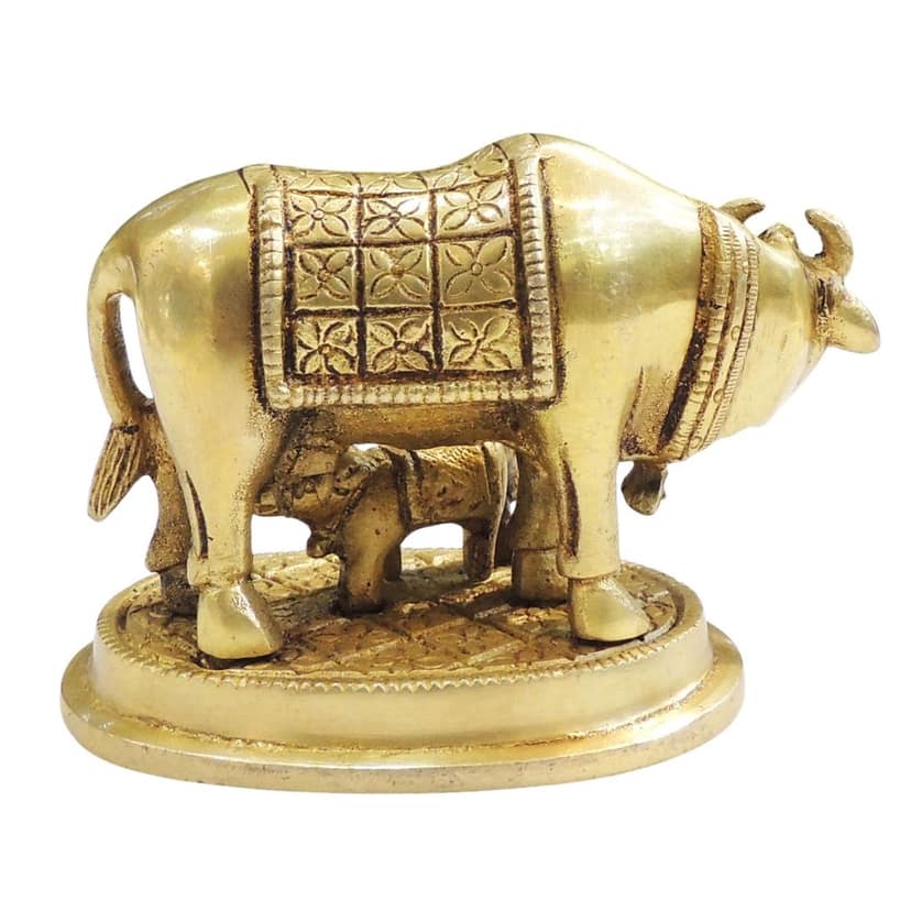 Brass Cow & Calf Statue for Vastu, Wealth & Positivity, Height : 3 Inch (BSMAS889 W) view 3