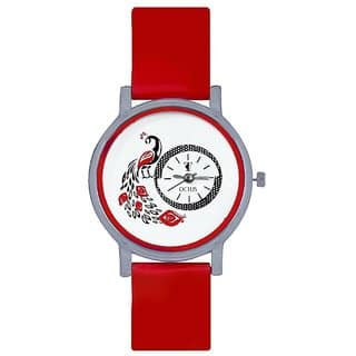 Glory Peacock Red Colour Round Dial Analog Watch For Girls And Women