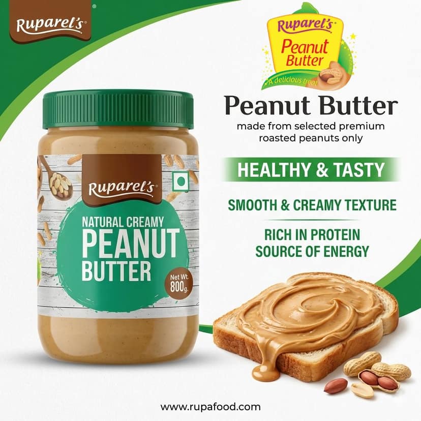 Ruparel’s Natural Creamy Peanut Butter 800g | 100% Roasted Peanuts | Source of Protein | Delicious & Wholesome | Smooth Nut Butter Spread for Bread, Sandwich & Smoothies