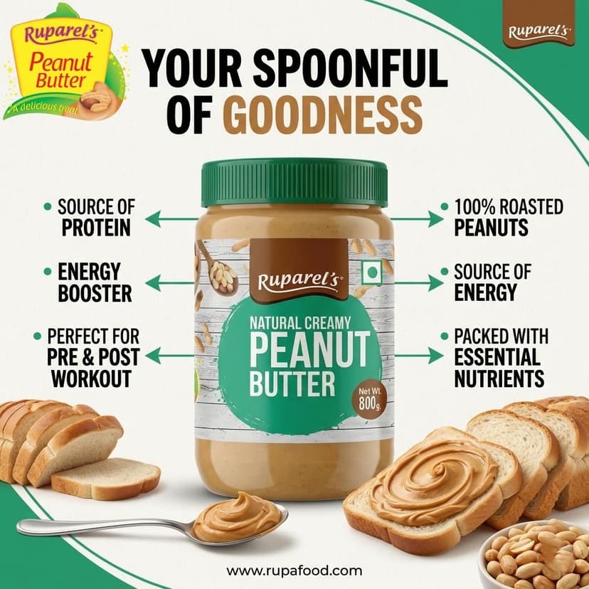 Ruparel’s Natural Creamy Peanut Butter 800g | 100% Roasted Peanuts | Source of Protein | Delicious & Wholesome | Smooth Nut Butter Spread for Bread, Sandwich & Smoothies view 3