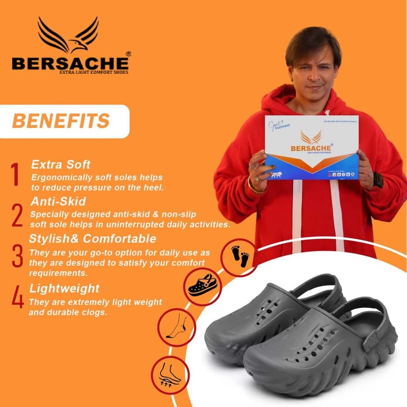 Bersache Extra Soft Classic Casual with Back Strap Regular wear with Ultra Soft & Flexibility Technology Clog for Men's view 2