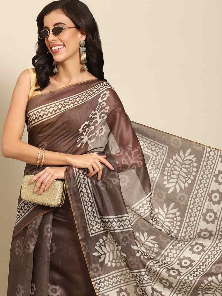Women's Pure Cotton block print saree with unstiched blouse piece