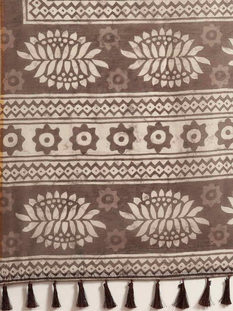 Women's Pure Cotton block print saree with unstiched blouse piece view 5