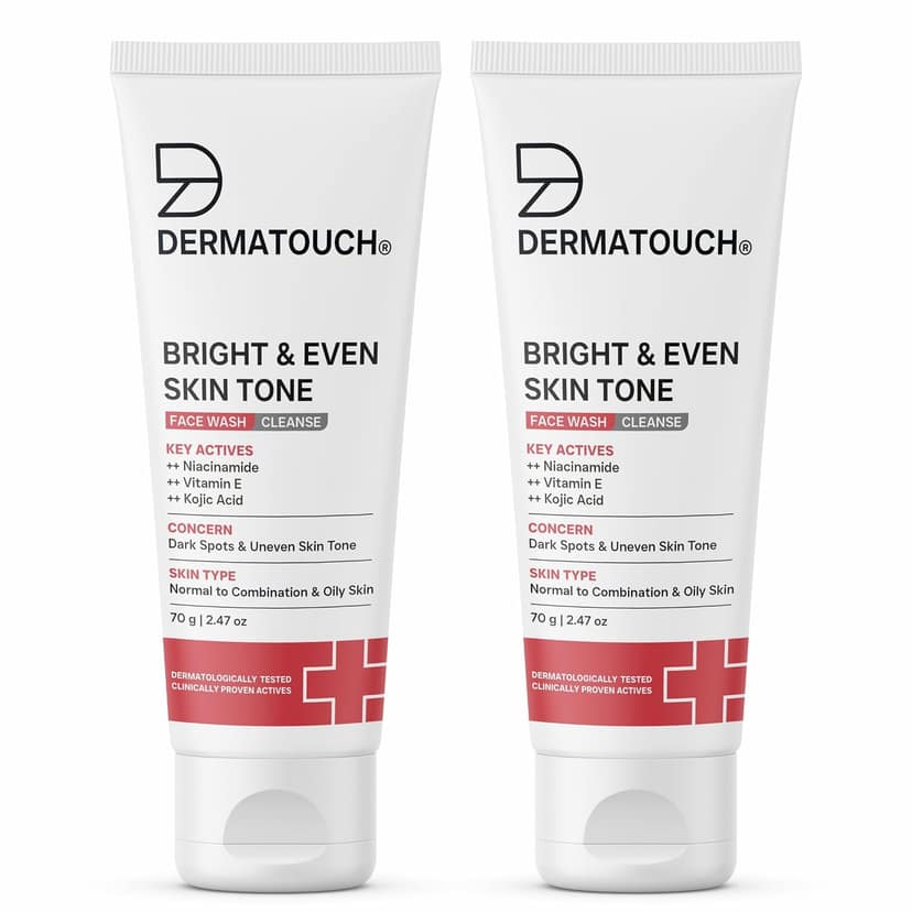 DERMATOUCH Bright & Even Tone Face Wash with Niacinamide, Vitamin E and Kojic Acid | For Tan, Pigmentation Dark Spots & Uneven Skin Tone | Oil Control | Dermatologist Tested | For Men & Women | 70g (Pack od 2) DERMATOUCH Bright & Even Tone Face Wash with