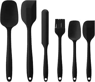 Elisel Silicone Spatula Set 6 Piece Sets of Baking Tools Stainless Steel Core Scratch Free Heat Resistant Silicone Scraper Shovel for Cooking, Baking and Mixing (Black 6)