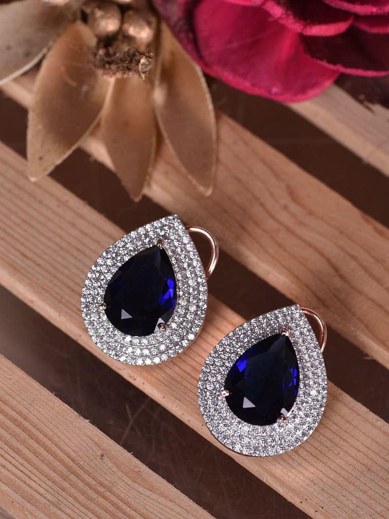Women Blue & White Rose GoldPlated Teardrop Shaped Studs Earrings view 2