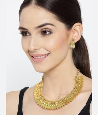 YOUBELLA Golden Copper Necklace Set ( Pack of 1 )