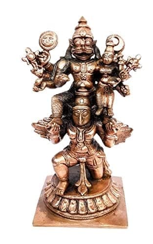 Searchers Paradise - Copper Idols Lakshmi Narasimhar wih Garuda Vahanam,4.7 inches, Copper Handmade 510 Grams, Patina Antique Finish, Pack of 1 Piece