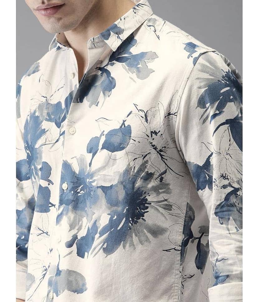Bene Kleed Men Cream-Coloured & Brown Slim Fit Printed Casual Shirt view 2