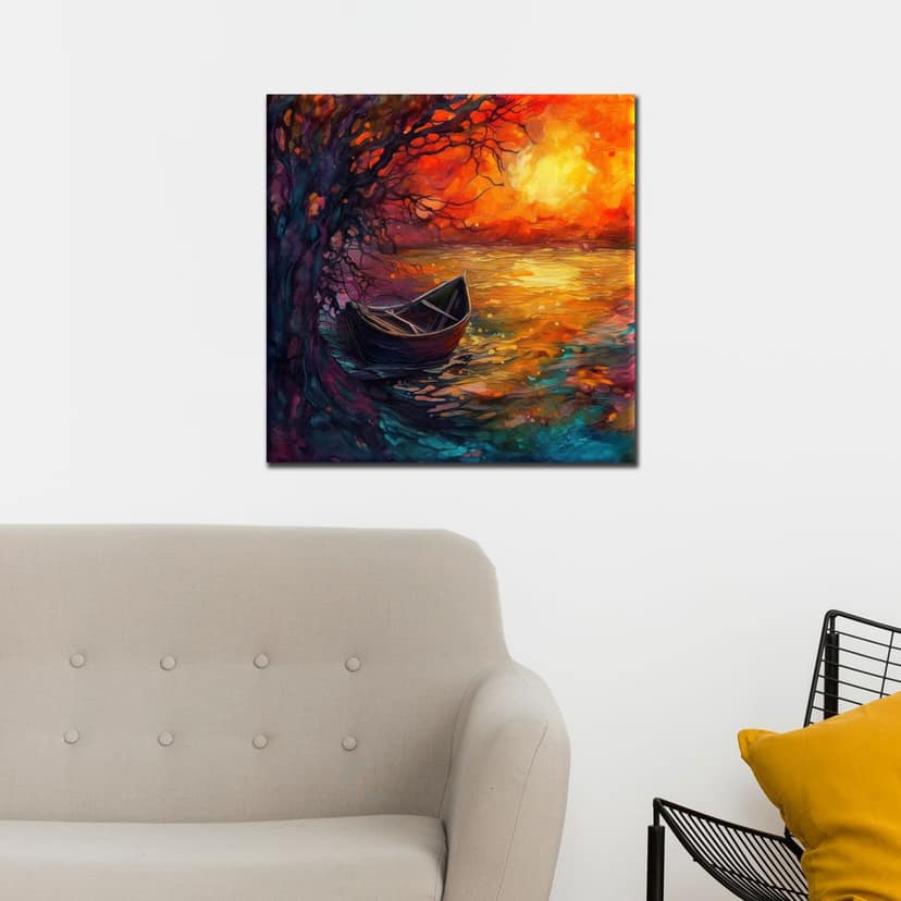 TRANQUIL SUNSET WALLART DECOR 24in X 24in WITH BLACK FRAME
